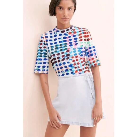 Anthropologie Maeve Disco Rainbow Polka Dot Top Medium - Picture 2 of 9